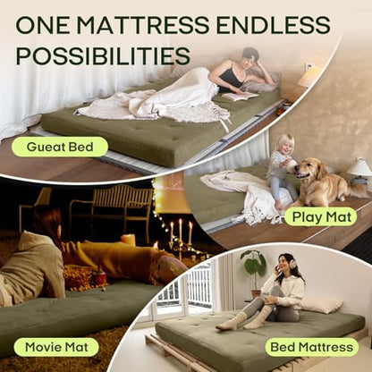 ZonLi Japanese Floor Futon Mattress Twin Size 39"x75"100% Cotton Cover 6''Thicken Tatami Mattress,Foldable Sleeping Pad,Portable Dormitory Tatami Mat,Roll Up Floor Lounger Bed for Adult (Winter Moss)