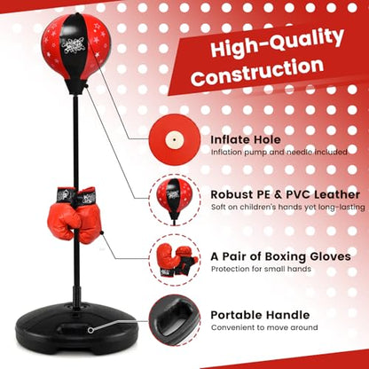 Goplus Punching Bag for Kids with Boxing Gloves for Boys Girls Teens | Height Adjustable Reflex Bag for Children Age 3 4 5 6 7 8+ Years Old, Inflatable Boxing Equipment for Christmas Birthday