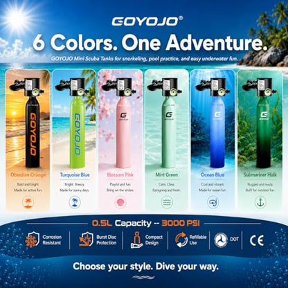 GOYOJO Mini Scuba Tank, Portable Diving Lung Air Tank with DOT Certified, Refillable Emergency Backup Pony Bottle for Snorkeling, Underwater Breathing, Training - color: 0.5L Black + Green