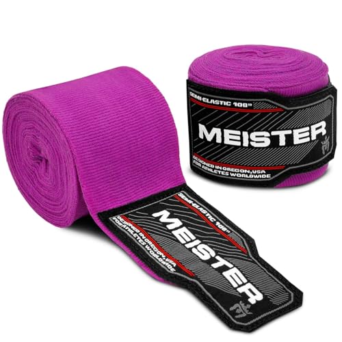 Meister Junior 108" Semi-Elastic Hand Wraps for MMA & Boxing (Pair) | Premium cotton/spandex blend, sized for kids, women and smaller hands for boxing, MMA and Muay Thai - color: Purple