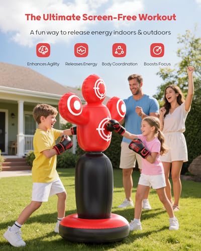QPAU Kids Punching Bag, Rotating Design with 4 Targets, 64 in