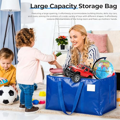 Extra Large Storage Bags, 23 Gallon Capacity, Waterproof Moving Totes with Handles and Label Pocket, Heavy Duty Zipper, Polypropylene Woven Fabric, Foldable Design (2 Pack Blue)