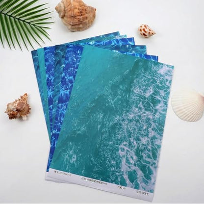 6 Pack Water Decal Paper Fake Water Diorama Supplies Artificial Ripple Waters Effect Sheets Paper Self Adhesive Coated Papers Pearlescent Stream Sheet for Miniature Lake River Village Model Diorama