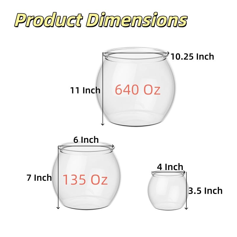 3pcs Plastic DIY Fish Bowls - 640oz/135oz Round Clear Fish Tanks 5 Gallon Aquarium, Hydroponic Planter, and Multi-Use Container for Flower Vase, Carnival Prizes, Party Centerpieces, and Home Decor
