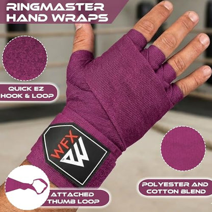 WFX Boxing Hand Wraps 3.5 4.5 Meter Martial Arts Bandages Inner Gloves Wrist Support Straps Punching Under Hand Knuckles Heavy Elasticated Training Bag Mitts Muay Thai - color: Pink, size: 4.5 M