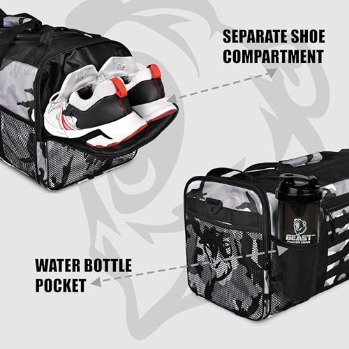 Gym Duffle Bag- Workout, Boxing, MMA, Sports Bag with Shoes Compartment and Adjustable Shoulder Strap for Men and Women (Gray Camo) - color: Gray Camo