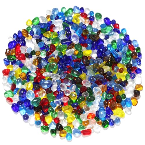0.55LB Colorful Clear Glass Pebbles, Tumbled Sea Glass Stones for Vase Fillers, Fish Tank Gravel, Aquarium Rocks, DIY Crafts, Plant Pots, Wedding & Home Decor, Transparent Glass Gemstones - color: Colorful