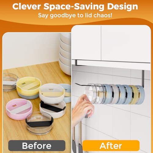 Tumbler Lid Organizers, Ample Lid Capacity Up to 15 Lids, No Adhesive No Drill Tumbler Lid Organizer Holder Inside Cabinet, Space-Saving Tumbler Cup Lid Holder Organizer
