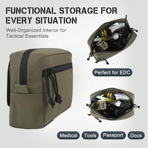 Tactical Admin Pouch Molle, 500D Nylon Water-Resistant EDC Gear Organizer, Horizontal Utility Tool Bag for Chest Rig & Vest, Large Capacity Medical EMT Sub-Pack with Mag Holder