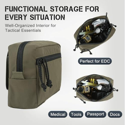 Tactical Admin Pouch Molle, 500D Nylon Water-Resistant EDC Gear Organizer, Horizontal Utility Tool Bag for Chest Rig & Vest, Large Capacity Medical EMT Sub-Pack with Mag Holder
