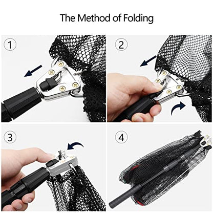 SAN LIKE Fishing Net Fish Landing Net Collapsible Fish Net with Anti-Slip Telescoping Rubber Pole Handle for Kids Adults in Saltwater Freshwater Multi-Size Extending to 37/42/43/51/69/71/89/98inch - color: Aluminum pole,length 31" to 51"