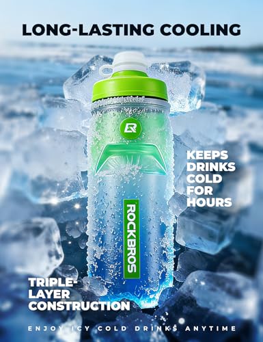 ROCKBROS Insulated Bike Water Bottle 21oz Green Gradient - color: Green