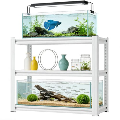3-Tier Metal Aquarium Stand, 34" W x 18" D x 31.5" H, Adjustable Heavy Duty Fish Tank Rack, 660 lbs Capacity, Antique White (Antique White) - color: Antique White