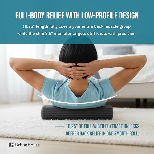 Portable Compact Back Roller - 16.25" Long, Slim 3.5” D Low-Profile Foam Roller for Full Back Coverage | Lightweight for Travel | High-Density 1.25” Soft-Touch Foam for Deep Muscle Recovery - size: Standard (16.25")