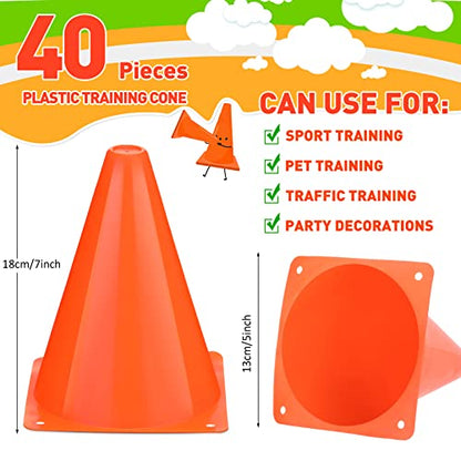 Reginary 40 Pcs Training Cones for Sports, 7 Inch - color: Orange