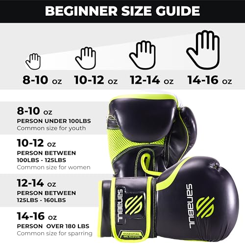 Sanabul Essential Gel Boxing Gloves for Men & Women, Kickboxing MMA, Muay Thai Gloves and Heavy Bag Training Punching & Sparring - color: Black/Green, size: 10 oz