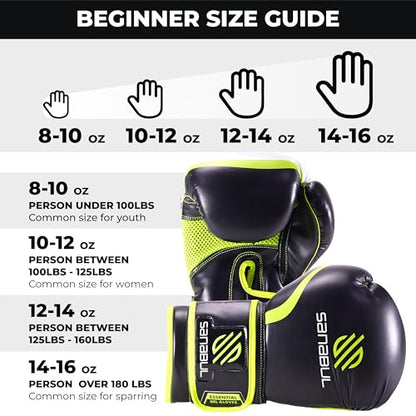 Sanabul Essential Gel Boxing Gloves for Men & Women, Kickboxing MMA, Muay Thai Gloves and Heavy Bag Training Punching & Sparring - color: Black/Green, size: 12 oz