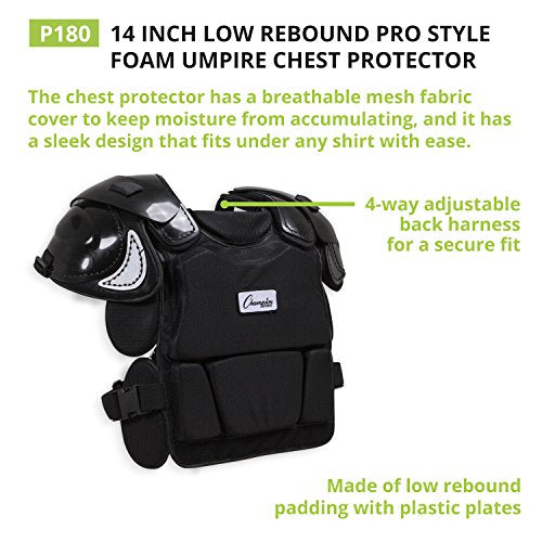 Champion Sports Low Rebound Foam Professional Model Chest Protector - 16" - Black