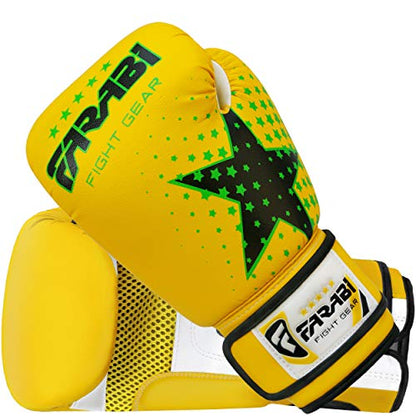 Farai Kids Boxing Gloves 6-oz Kickboxing Muay Thai Training MMA Sparring Gloves, Best Gloves for Training on Punching Bag, Focus Pads Practice - color: Yellow