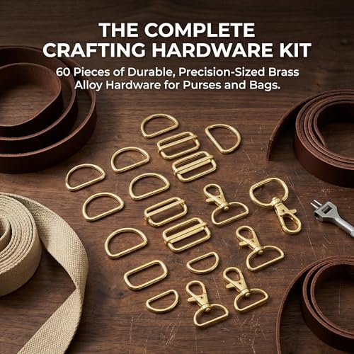 Hysagtek 60 Pcs Purse Hardware for Bag Making - Swivel Snap Hooks, D Ring, Slide Buckle, Bag Hardware Supplies for Handbag Fasteners, Strap, Backpack DIY Craft Accessories, 1 Inch, Gold - color: Gold