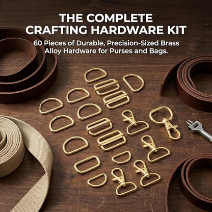 Hysagtek 60 Pcs Purse Hardware for Bag Making - Swivel Snap Hooks, D Ring, Slide Buckle, Bag Hardware Supplies for Handbag Fasteners, Strap, Backpack DIY Craft Accessories, 1 Inch, Gold - color: Gold