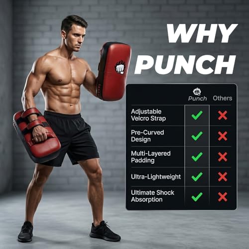 Punch Sports Muay Thai Pad – Curved Kickboxing Strike Pads with EVA Foam Padding,Synthetic Leather Training Pad for MMA, Karate & Boxing - size: Pair