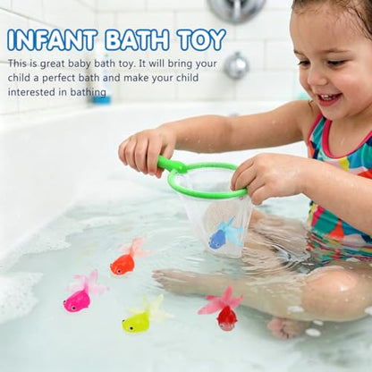 TOYANDONA Bath Toys for Toddlers - Bathtub Toys Fishing Net with 6pcs Floating Fish for Kids Babies Water Play Swimming Pool Bath Shower Fishing Game (Random Color)