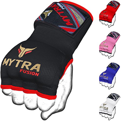 Mytra Fusion Inner Gloves Hand Wraps Boxing Hybrid Gloves Inner Gloves Boxing MMA Muay Thai Gym Workout Hand Wraps Gel Inner Gloves Fingerless Gloves Bandages Mitts Hand Protector - color: Black, size: Large-X-Large