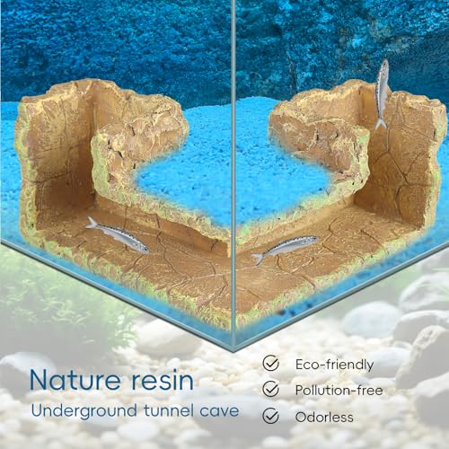 Fish Tank Corner Underground Hideout Cave Decor for Fish Shrimp Hiding Breeding, Aquarium Resin Decorations,Rock Style - style: Rock