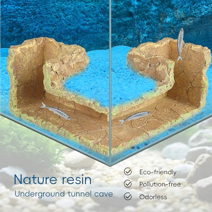 Fish Tank Corner Underground Hideout Cave Decor for Fish Shrimp Hiding Breeding, Aquarium Resin Decorations,Rock Style - style: Rock