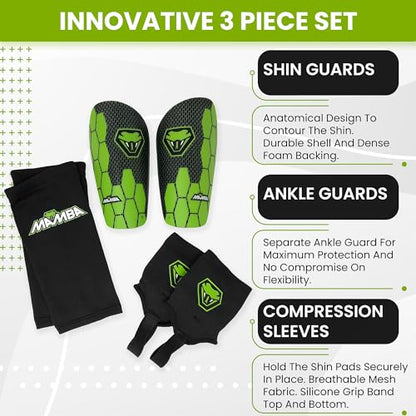 Mamba Ultimate Shin Guard Bundle, 3 in 1 | Soccer Shin Pads, Ankle Guards & Compression Sleeves for Protection & Comfort | Kids/Adults - size: Medium