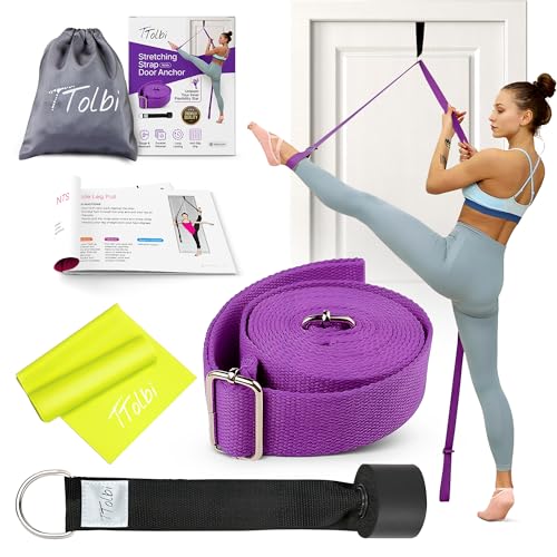 Leg Stretcher Strap with Door Anchor and Resistance Band, Splits Trainer - color: Royal Purple