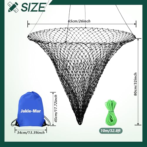 Foldable Drop and Pier Fishing Net, Portable Bridge Net, Foldable Crab Net Bait Shrimp Net with Foldable Bucket Soft Steel Hoop and 32FT Rope Storage Bag