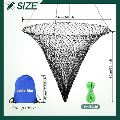 Foldable Drop and Pier Fishing Net, Portable Bridge Net, Foldable Crab Net Bait Shrimp Net with Foldable Bucket Soft Steel Hoop and 32FT Rope Storage Bag