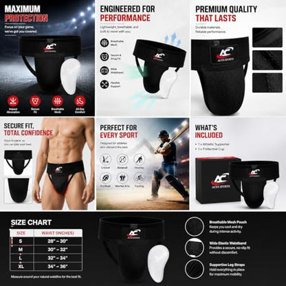 Men’s Groin Guard with Cup, Boxing Jockstrap Protector for MMA, Kickboxing, Muay Thai, Karate & Martial Arts & Cricket - size: XL-Waist Size 37-40"