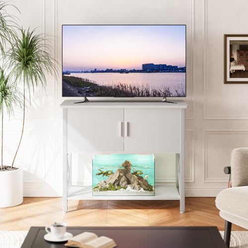40-50 Gallon Aquarium Stand, Fish Tank Stand with Cabinet Storage, Metal Turtle Reptile Tank Stand, Fish Tank Accessories Storage, 36.6" L*18.9" W Tabletop, White - color: White