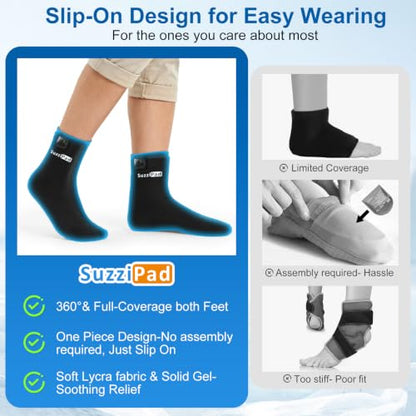 SuzziPad Cold Therapy Socks, Adjustable Ankle Ice Pack Wrap for Chemo, M - size: S