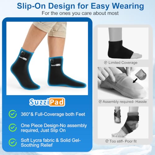 SuzziPad Cold Therapy Socks, Adjustable Ankle Ice Pack Wrap for Chemo, L - size: L