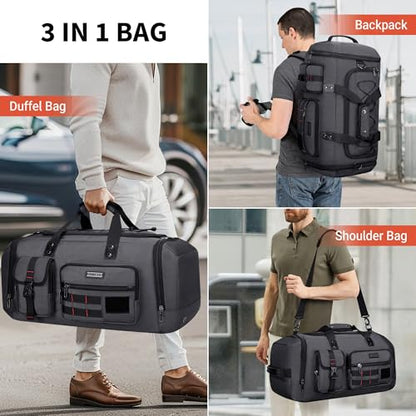 WITZMAN Duffle Bag for Men 3 in 1 Convertible 45L Nylon Gym Travel Backpack | Multi-pockets with Shoe Compartment and Dry-wet Pocket, One Duffel Bag for Sports, Weekender, Overnight, B693 Silvery Grey - color: Silvery Grey