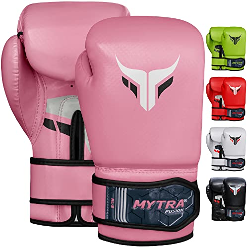 Mytra Fusion Boxing Gloves for Men, Women & Junior Training, Punching Bag, Sparring, Kickboxing, Fighting, Muay Thai, Bag Gloves - color: Pink, size: 8-oz