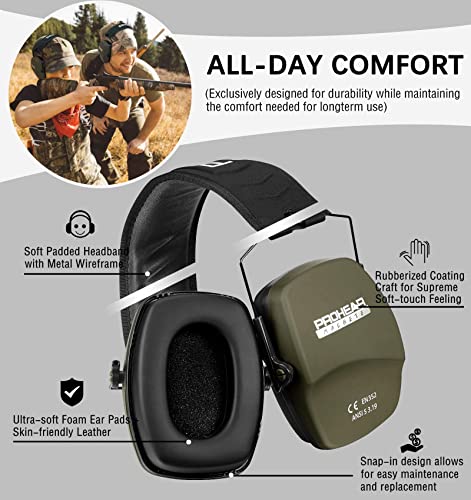PROHEAR 016 Shooting Ear Protection Earmuffs 2 Pack, NRR 26dB for Gun Range, Hunting -Black and Green - color: Black+green