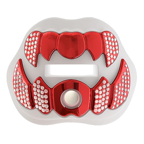 LeCool Football Mouth Guard with Connected Strap- 3D Beast Chrome Adult and Youth Mouth Guard-Mouth Piece for Sports for Maximum Air Flow and Teeth Protection - color: White-red
