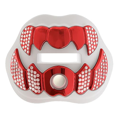 LeCool Football Mouth Guard with Connected Strap- 3D Beast Chrome Adult and Youth Mouth Guard-Mouth Piece for Sports for Maximum Air Flow and Teeth Protection - color: White-red