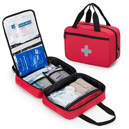 CURMIO Empty First Aid Kits Case, Portable Emergency Kit Organizer, Red - color: Red