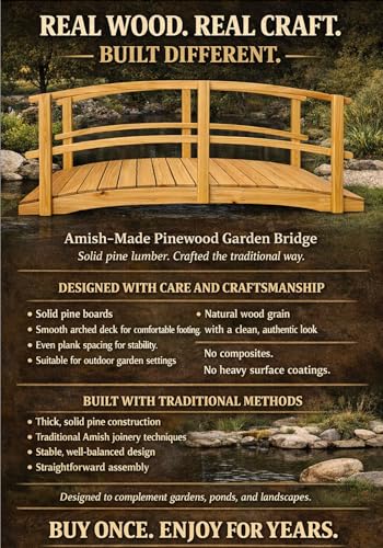 10 FT NATURAL Amish Made Garden Bridge with DOUBLE RAILS for Walkway, Backyard Pond & Landscaping, Outdoor Wooden Footbridge for Koi Pond, Japanese Style Decorative Bridge, Made in USA