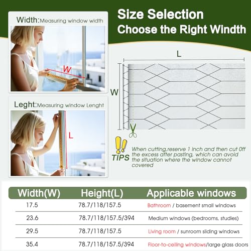 Window Privacy Film Stained Glass Static Clings, Bathroom Frosted Leaded Decorative Window Stickers, UV Heat Blocking Opaque Removable for Home Door Coverings (17.5 x 78.8in,Pure)
