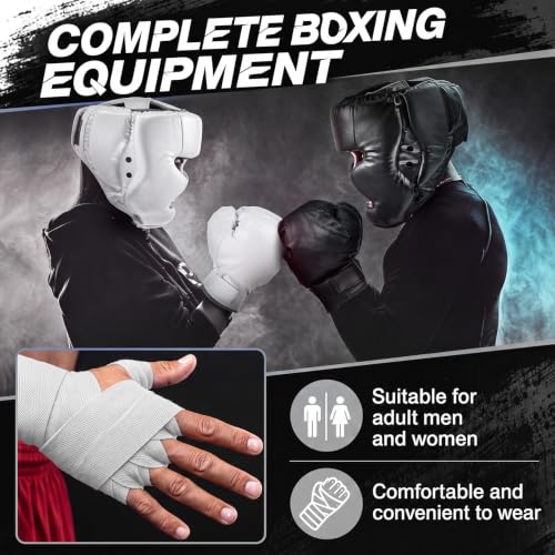 Kanayu 14 Pcs Boxing Gloves and Headgear Set for Beginners Youth 16 Ounce Boxing Gloves Headgear Helmet Hand Wraps Mouth Guards Equipment for Beginners Training Equipment Gifts - color: Black, White