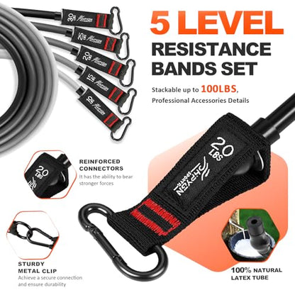 HPYGN Resistance Bands with Handles, 150 lb Exercise Bands for Home Workout - color: grey, style: 100LBS