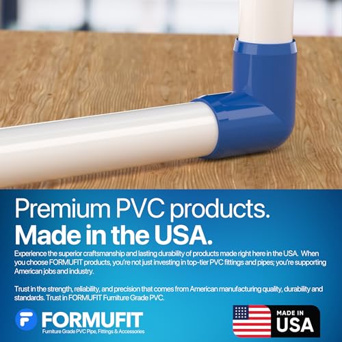 1/2” 90 Degree Elbow Furniture Grade PVC Fitting in Blue, Made in USA, UV-Resistant, Impact-Proof, 0.840” Actual Socket Diameter (Pack of 10) - F01290E-BL-10 - color: Blue