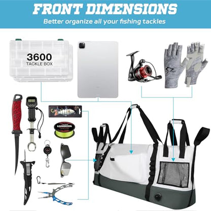 Insulated Fish Cooler Kill Bag with Flat Bottom-26x18 31x14 40x16 50x18 60x20 70x25 Inches Waterproof Fishing tackle Kill Cooler Bag - color: CreamGrey-60x20x10